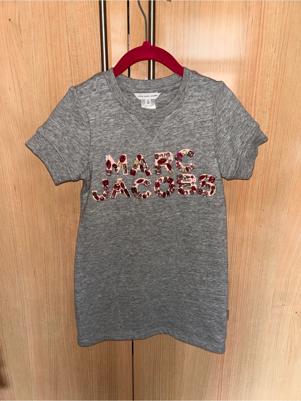 Marc Jacobs Grey Tee Dress with Red & Pink Sequin Logo